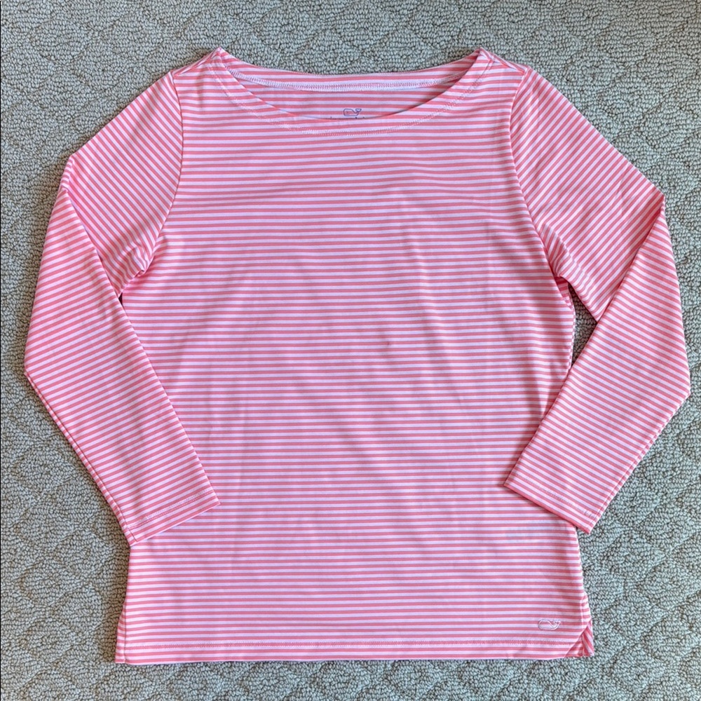 Vineyard Vines Womens Small Pink and White Striped Boatneck Sankaty Shirt